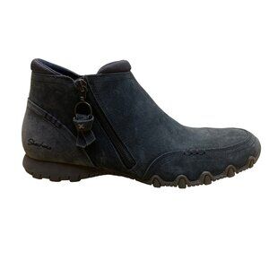 Skechers Women's Navy Leather Air-Cooled Memory Foam Ankle Boots Size 9.5